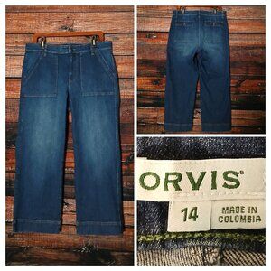 Orvis Jeans Size 14 Natural Rise Crop Capri Dark Blue Denim Stretch Flap Pocket